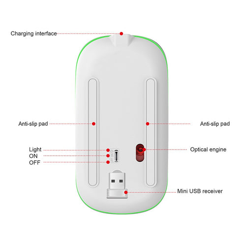 YWYT 2.4G Wireless Mouse Slim Rechargeable Mouse Quiet Operation 3 Adjustable DPI Levels Breathing Light, Black