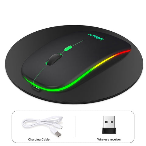 YWYT 2.4G Wireless Mouse Slim Rechargeable Mouse Quiet Operation 3 Adjustable DPI Levels Breathing Light, Black
