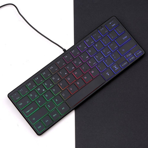 Portable Wired 64-key Keyboard Compact Film Keypad Lightweight Backlit Keyboard One Lighting Mode Plug N Play, Black