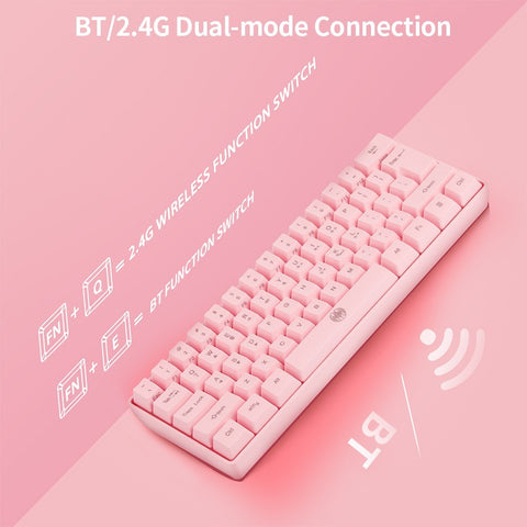 61 Keys Wireless Keyboard BT+2.4G Dual-mode Keyboard with RGB Backlight Effect ABS Two-color Injection Molding keycap Pink