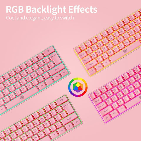 61 Keys Wireless Keyboard BT+2.4G Dual-mode Keyboard with RGB Backlight Effect ABS Two-color Injection Molding keycap Pink