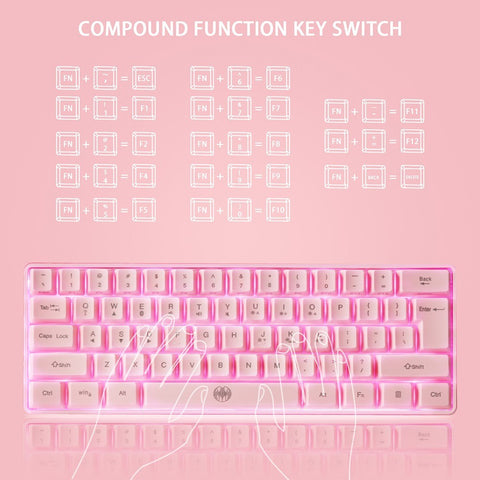 61 Keys Wireless Keyboard BT+2.4G Dual-mode Keyboard with RGB Backlight Effect ABS Two-color Injection Molding keycap Pink