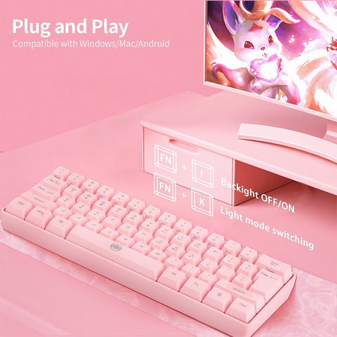 61 Keys Wireless Keyboard BT+2.4G Dual-mode Keyboard with RGB Backlight Effect ABS Two-color Injection Molding keycap Pink