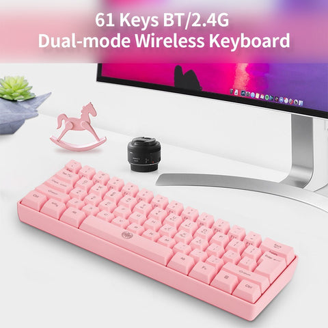 61 Keys Wireless Keyboard BT+2.4G Dual-mode Keyboard with RGB Backlight Effect ABS Two-color Injection Molding keycap Pink