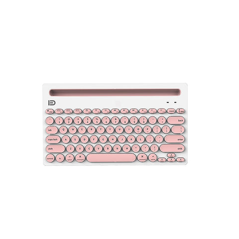 FUDE IK3381 Wireless BT Keyboard Portable BT Office Keyboard with Round Keycap Multimedia Keys Support 3 Devices Pink