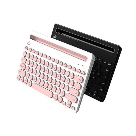 FUDE IK3381 Wireless BT Keyboard Portable BT Office Keyboard with Round Keycap Multimedia Keys Support 3 Devices Pink