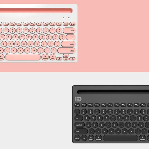 FUDE IK3381 Wireless BT Keyboard Portable BT Office Keyboard with Round Keycap Multimedia Keys Support 3 Devices Pink