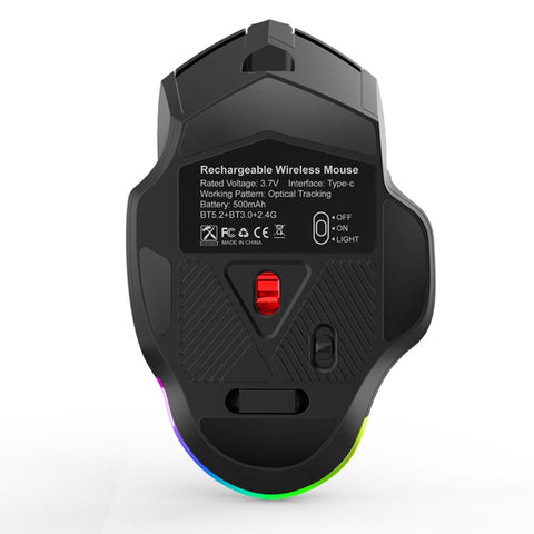 Wireless Mouse Rechargeable Triple-Mode Mouse (BT5.0&BT3.0&2.4G) Breathing Light 3 Adjustable DPI Levels Plug N Play, Black