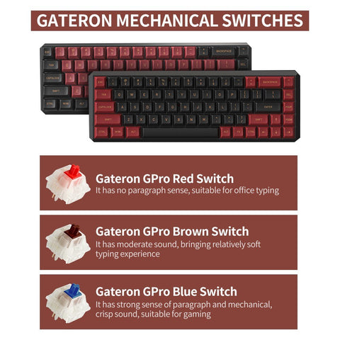 Darmoshark K5 Wired+2.4G Wireless Dual-mode Mechanical Keyboard 68 Keys RGB Keyboard with Gateron GPro Red Switches Red+Black