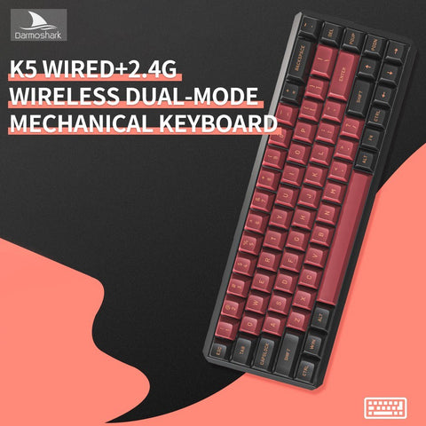 Darmoshark K5 Wired+2.4G Wireless Dual-mode Mechanical Keyboard 68 Keys RGB Keyboard with Gateron GPro Red Switches Red+Black