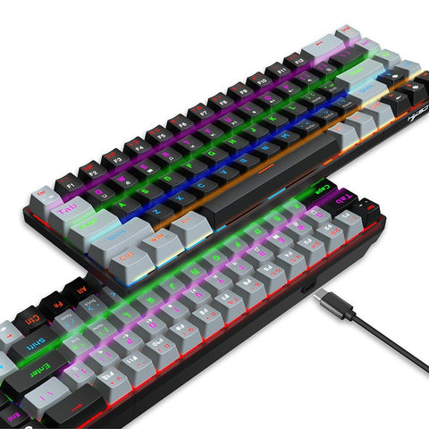 HXSJ V800 Wired Mechanical Keyboard 68 Keys RGB Gaming Keyboard with Detachable Type-C Cable ABS Keycap Black(Blue Switches)