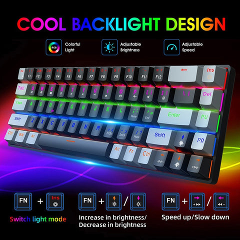 HXSJ V800 Wired Mechanical Keyboard 68 Keys RGB Gaming Keyboard with Detachable Type-C Cable ABS Keycap Black(Blue Switches)