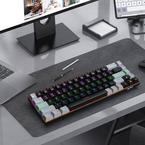 HXSJ V800 Wired Mechanical Keyboard 68 Keys RGB Gaming Keyboard with Detachable Type-C Cable ABS Keycap Black(Blue Switches)