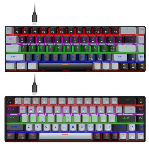 HXSJ V800 Wired Mechanical Keyboard 68 Keys RGB Gaming Keyboard with Detachable Type-C Cable ABS Keycap Black(Blue Switches)