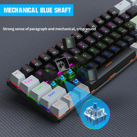 HXSJ V800 Wired Mechanical Keyboard 68 Keys RGB Gaming Keyboard with Detachable Type-C Cable ABS Keycap Black(Blue Switches)
