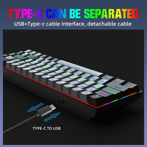 HXSJ V800 Wired Mechanical Keyboard 68 Keys RGB Gaming Keyboard with Detachable Type-C Cable ABS Keycap Black(Blue Switches)
