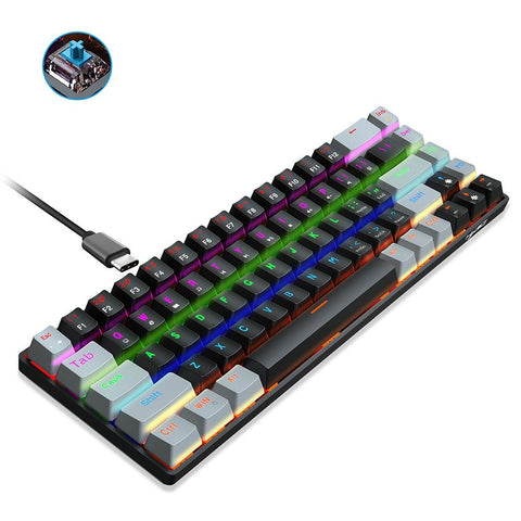 HXSJ V800 Wired Mechanical Keyboard 68 Keys RGB Gaming Keyboard with Detachable Type-C Cable ABS Keycap Black(Blue Switches)