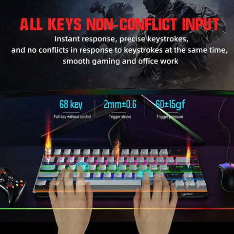 HXSJ V800 Wired Mechanical Keyboard 68 Keys RGB Gaming Keyboard with Detachable Type-C Cable ABS Keycap Black(Blue Switches)