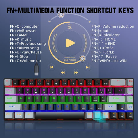 HXSJ V800 Wired Mechanical Keyboard 68 Keys RGB Gaming Keyboard with Detachable Type-C Cable ABS Keycap Black(Blue Switches)