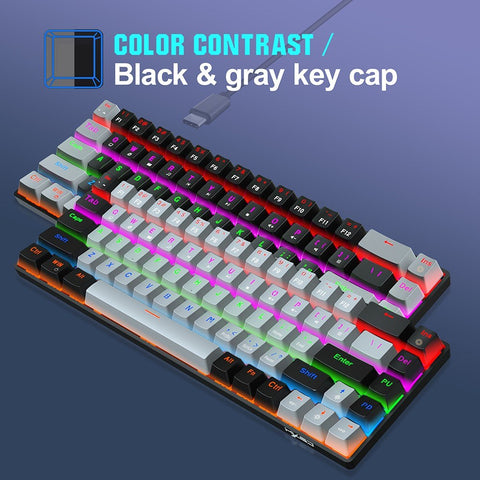 HXSJ V800 Wired Mechanical Keyboard 68 Keys RGB Gaming Keyboard with Detachable Type-C Cable ABS Keycap Black(Blue Switches)