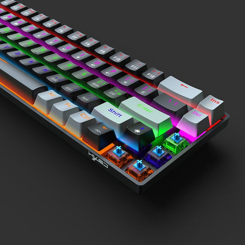 HXSJ V800 Wired Mechanical Keyboard 68 Keys RGB Gaming Keyboard with Detachable Type-C Cable ABS Keycap Black(Blue Switches)