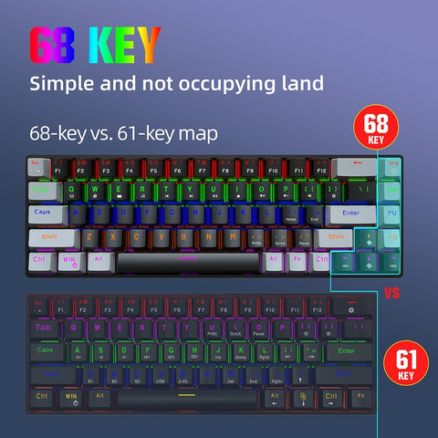 HXSJ V800 Wired Mechanical Keyboard 68 Keys RGB Gaming Keyboard with Detachable Type-C Cable ABS Keycap Black(Blue Switches)