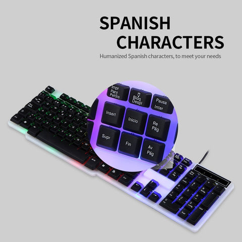 USB Wired Spanish Keyboard Mouse Combo 105 Keys Backlight Keyboard Ergonomic Mouse Kit with Suspended Keycaps Plug and Play