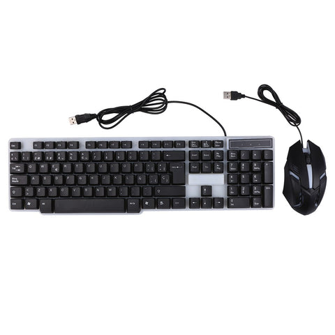 USB Wired Spanish Keyboard Mouse Combo 105 Keys Backlight Keyboard Ergonomic Mouse Kit with Suspended Keycaps Plug and Play