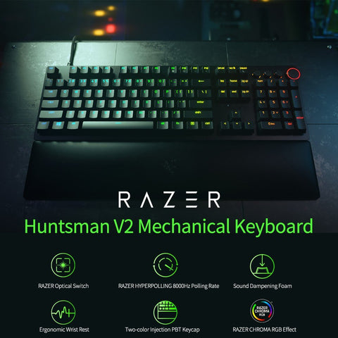Razer Huntsman V2 104 Keys Wired Mechanical Keyboard with PBT Keycaps Sound Dampening Foam(Linear Optical Switches)