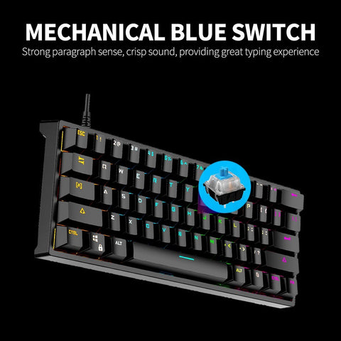 BAJEAL G101 61 Keys Wired Mechanical Keyboard RGB Backlight Keyboard PBT Two-color Injection Keycap Mechanical Blue Switch Black
