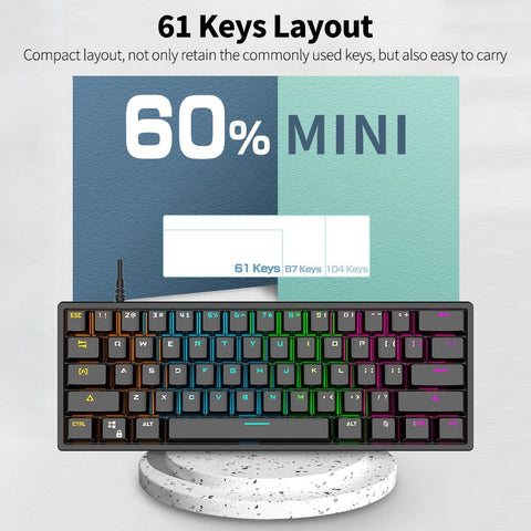 BAJEAL G101 61 Keys Wired Mechanical Keyboard RGB Backlight Keyboard PBT Two-color Injection Keycap Mechanical Blue Switch Black