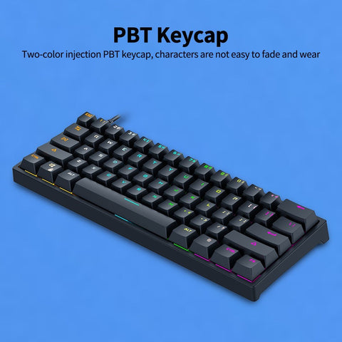 BAJEAL G101 61 Keys Wired Mechanical Keyboard RGB Backlight Keyboard PBT Two-color Injection Keycap Mechanical Blue Switch Black