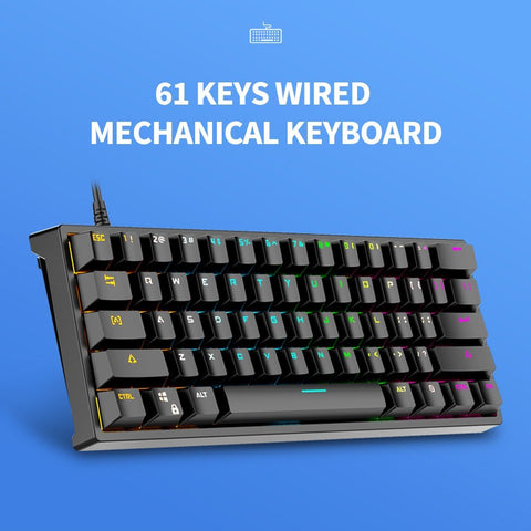 BAJEAL G101 61 Keys Wired Mechanical Keyboard RGB Backlight Keyboard PBT Two-color Injection Keycap Mechanical Blue Switch Black