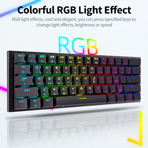 Magic-Refiner MK28 Three-mode Mechanical Keyboard 61 Keys RGB Keyboard Support BT5.0/2.4G/USB Wired Connection Red Switches Black