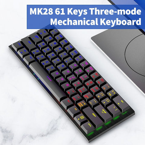 Magic-Refiner MK28 Three-mode Mechanical Keyboard 61 Keys RGB Keyboard Support BT5.0/2.4G/USB Wired Connection Red Switches Black