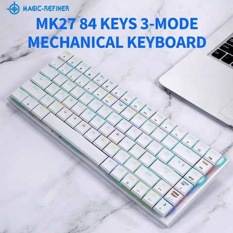 Magic-Refiner MK27 84 Keys Three-mode Mechanical Keyboard RGB Keyboard Support 2.4G/BT/USB Wired Connection Blue Switches Black