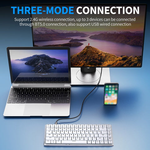Magic-Refiner MK27 84 Keys Three-mode Mechanical Keyboard RGB Keyboard Support 2.4G/BT/USB Wired Connection Blue Switches Black