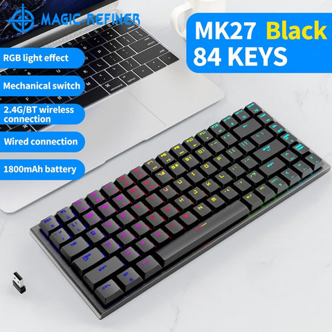 Magic-Refiner MK27 84 Keys Three-mode Mechanical Keyboard RGB Keyboard Support 2.4G/BT/USB Wired Connection Blue Switches Black
