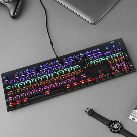 AUKEY LED Backlit Wired Mechanical Gaming Keyboard,104 Standard Keys