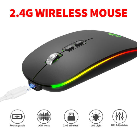 HXSJ 2.4G Wireless Mouse Mute Office Mouse 3 Adjustable DPI Built-in 500mAh Rechargeable Lithium Battery Ergonomic Mice for PC Laptop