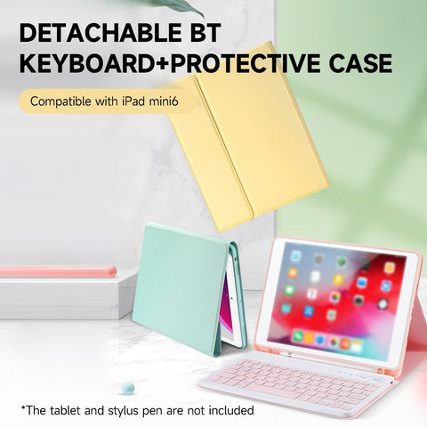 Detachable BT Keyboard Protective Case Slim and Portable Stable Support with Pen Slot Compatible with iPad mini6 Black