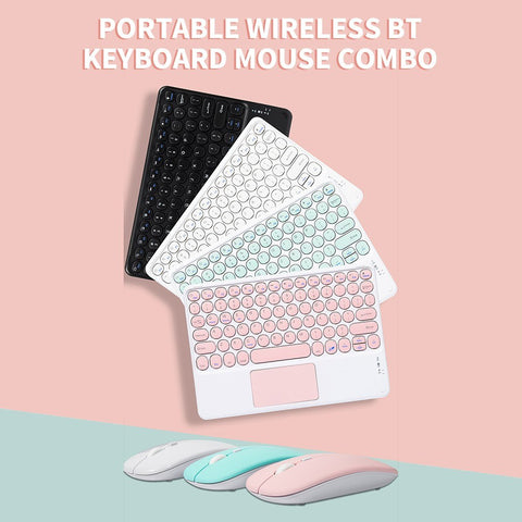 BT Keyboard Mouse Combo BT3.0 Wireless Rechargeable Keyboard Ergonomic Mouse Set Slim Design Support Android iOS Windows White