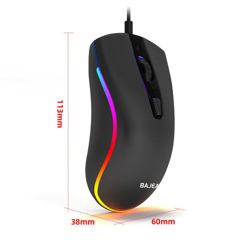 BAJEAL D1 Wired Gaming Mouse Symmetrical Mouse Ergonomic Mice RGB Light Effect 3-gear Adjustable DPI Wide Compatibility Black