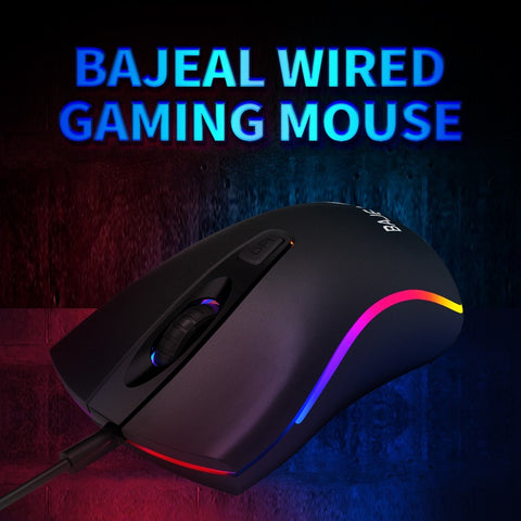 BAJEAL D1 Wired Gaming Mouse Symmetrical Mouse Ergonomic Mice RGB Light Effect 3-gear Adjustable DPI Wide Compatibility Black