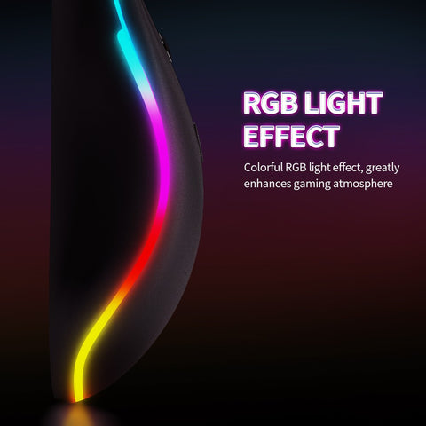 BAJEAL D1 Wired Gaming Mouse Symmetrical Mouse Ergonomic Mice RGB Light Effect 3-gear Adjustable DPI Wide Compatibility Black