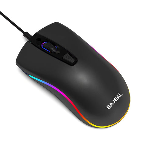 BAJEAL D1 Wired Gaming Mouse Symmetrical Mouse Ergonomic Mice RGB Light Effect 3-gear Adjustable DPI Wide Compatibility Black