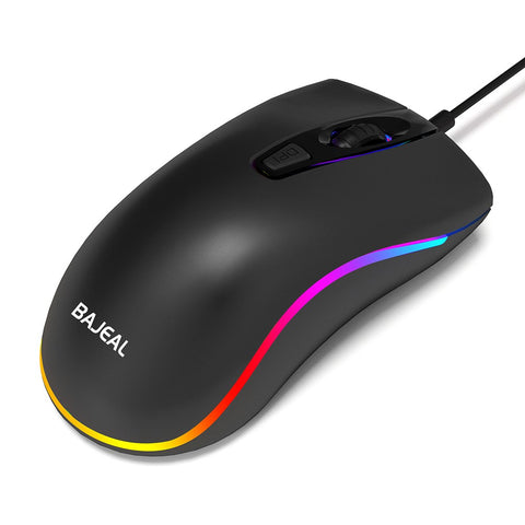 BAJEAL D1 Wired Gaming Mouse Symmetrical Mouse Ergonomic Mice RGB Light Effect 3-gear Adjustable DPI Wide Compatibility Black