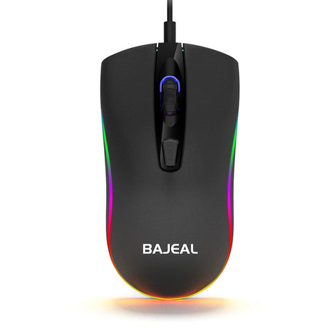 BAJEAL D1 Wired Gaming Mouse Symmetrical Mouse Ergonomic Mice RGB Light Effect 3-gear Adjustable DPI Wide Compatibility Black