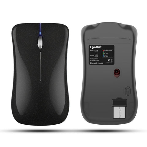 HXSJ T23 Wireless Mouse 2.4G+BT3.0+BT5.0 3-mode Ergonomic Mouse Built-in 400mAh Rechargeable Battery for PC Laptop Black