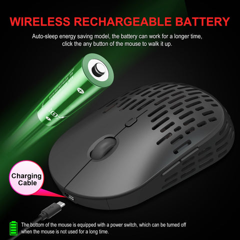HXSJ T38 2.4G Wireless Mouse Mute Office Mouse 3 Adjustable DPI Colorful Breathing Light Built-in Rechargeable Battery Grey